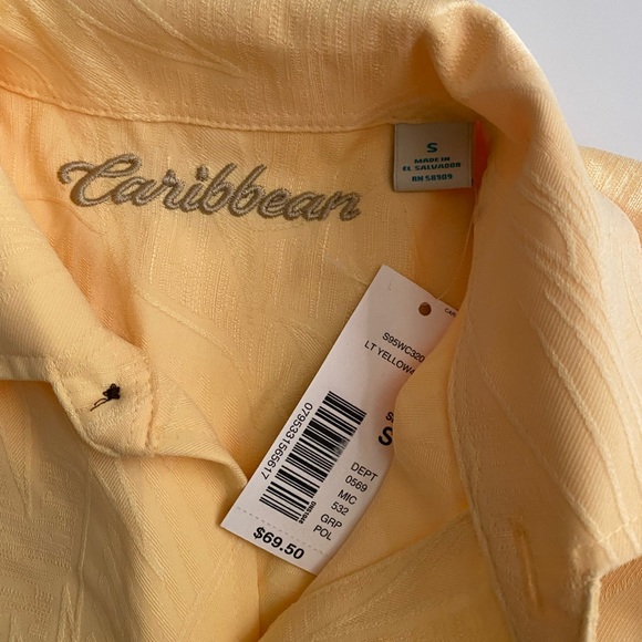 NWT Caribbean Pastel Yellow Collard Button Down Short Sleeved Size Small - Picture 7 of 8
